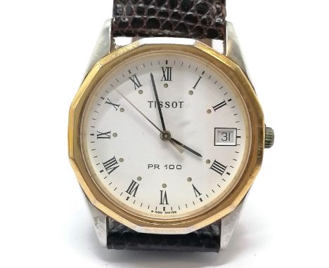 Gents quartz Tissot wristwatch PR100 (32mm case) - has wear to crown &amp; running BUT WE CANNOT GUARANTEE THE TIMEKEEPING OR