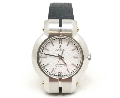 Corum automatic O.C.C. chronometer wristwatch in a stainless steel case (36mm x 47mm) with a leather strap - has original box