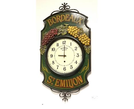 Unusual Dewberry (London) quartz wall clock with Bordeaux St Emilion decoration with an iron work frame - 77cm x 40cm 