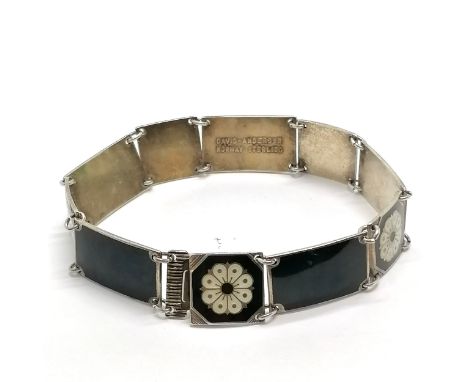David Andersen Norwegian silver enamel bracelet with floral panels - 20.5cm long x 13mm wide ~ wear and scratches to panels b