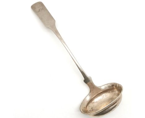 Antique foreign marked white metal ladle by W Rohde - 31cm &amp; 162g ~ has old repair to bowl &amp; small fracture near hand