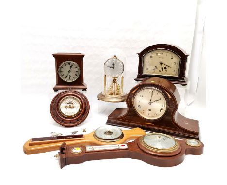 Camerer Cuss &amp; Co mahogany mantle clock with gong strike movement (28cm x 21cm high - slight loss to front of case) t/w a
