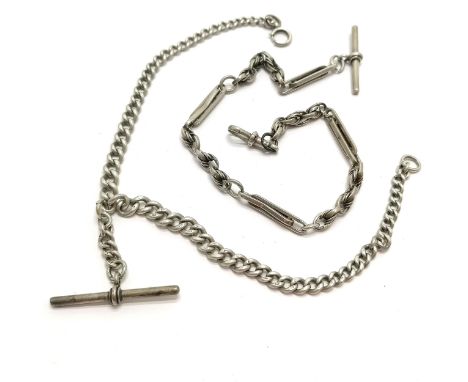 2 x silver albert chains - longest fancy link 32cm &amp; has replacement steel connecting ring - total weight 65g 