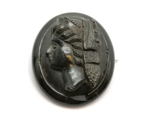 Antique hand carved jet portrait brooch - 4cm ~ chips &amp; has old repair