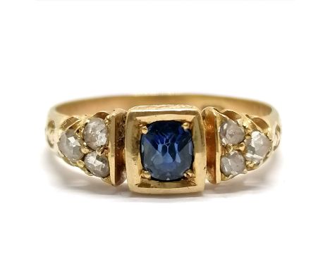 Antique Victorian 18ct Chester hallmarked gold sapphire &amp; diamond (6) ring - size M½ &amp; 2.9g total weight 