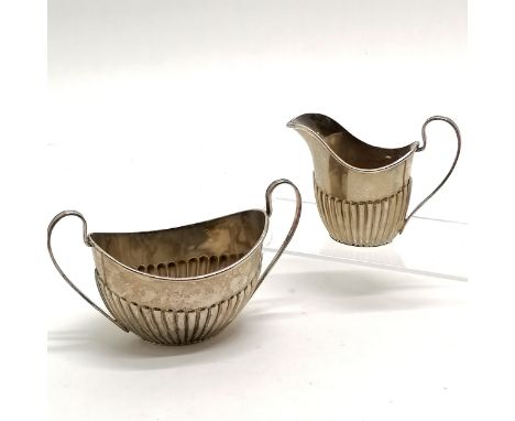 1893 sterling silver half fluted cream &amp; sugar jug by Plante &amp; Co - 14cm across x 8cm high &amp; 122g total ~ slight 