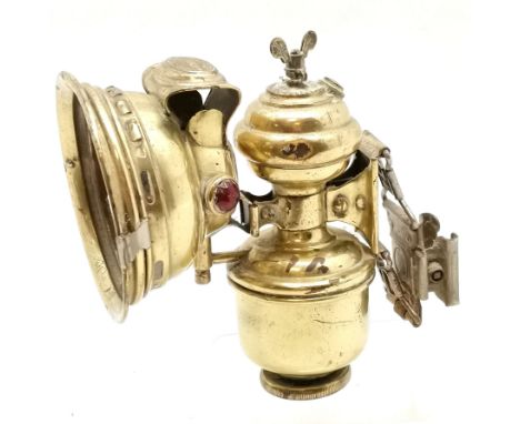 Antique Nordlicht brass cycle lamp 15cm high- some dents and missing it's front glass panel