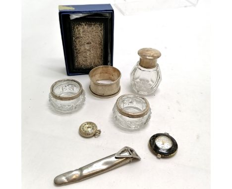 Carr's of Sheffield sterling silver fronted birthdays books (in original retail box) t/w silver and glass salts, silver napki