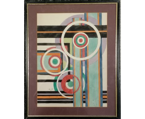 Framed abstract watercolour painting signed with a K monogram - 47cm x 38cm 