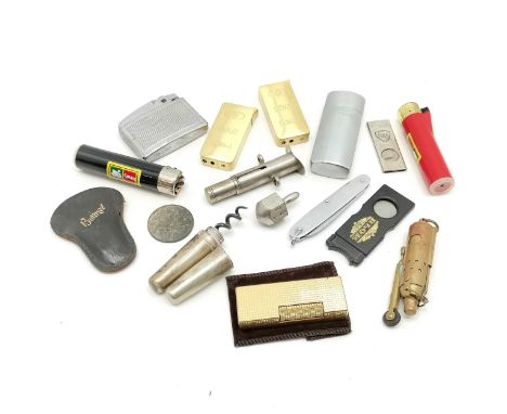 Collection of smoking related items to include, Dunhill lighter, various other lighters, cigar cutters. t/w  folding corkscre