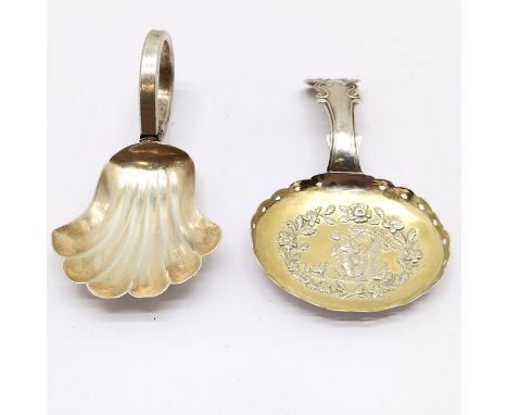 2 x antique sterling silver caddy spoons (inc Georgian) - longest 7.5cm &amp; weight (2) 22g ~ both a/f 