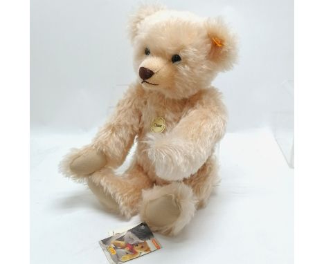 Steiff jointed mohair classic teddy with growl has swing tags 44cm high- In good used condition 
