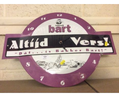 A Bakery Bart enamel clock sign, 16" dia.