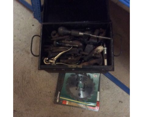 A metal toolbox and contents of various miscellaneous tools