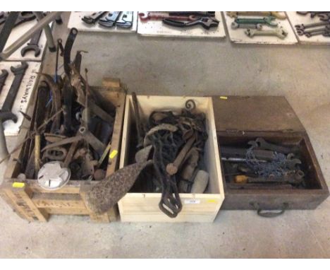 Three boxes of various old tools etc.