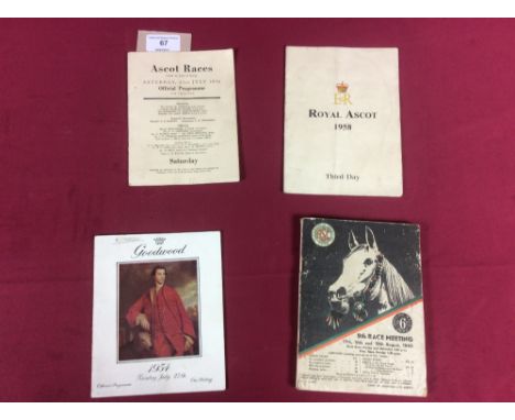 Horse racing memorabilia to include Ascot races official programme Saturday 21st July, 1956, Royal Ascot third day 1958, Good