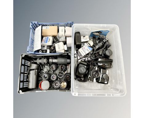 A good collection of cameras, lenses and items of photographic interest to include Canon AV-1, Olympus Trip-35 Canon EOS 5000