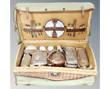 A wicker and canvas picnic hamper and contents. *Provenence : Property of the Earl of Durham, Lambton Castle, County Durham. 