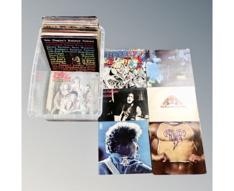 A box of 1970's and 80's rock vinyl LP records : Free, Bob Dylan, Alvin Lee, Spooky Tooth, Rory Gallagher, Eric Clapton etc 