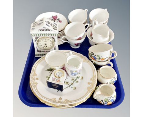 A Portmeirion quartz mantel timepiece, further Aynsley example, English part tea set, Crown Ducal etc 