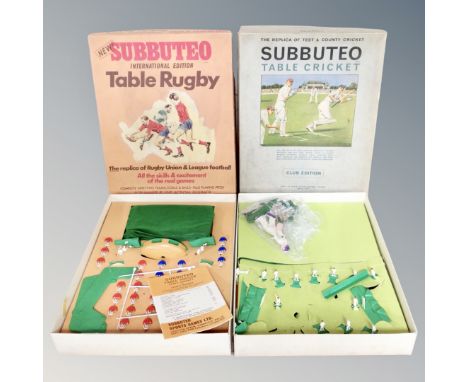 A Subbuteo cricket club table edition and a table rugby international edition, both parts boxed 