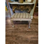 Upholstered bench stool a carved Mindy wood frame inspired by French period furntiure with a