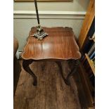 Mahogany early 20th century style mahogany side table, carved cabriole legs tray top with scrolled