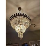 Empire style pendant brass metal and cut glass the whole hung and strung with faceted beaded pendant