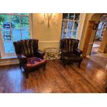 A near pair of Tetrad Blake hand antiqued brown leather club barrel back armchairs 83 x 60 x 100cm