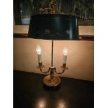 French Toleware and brass twin bouillotte desk lamp adjustable oval toleware shade 60cm tall
