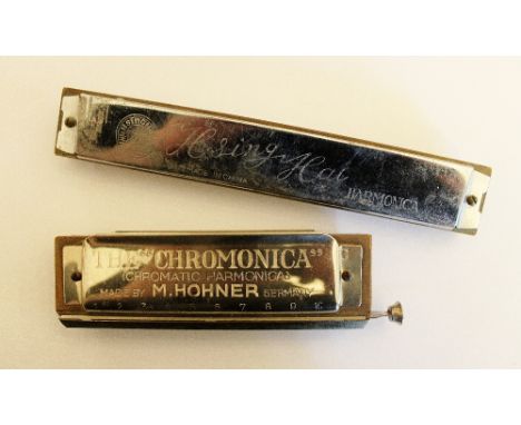 Cased Hohner Chromonica harmonica and a Chinese example