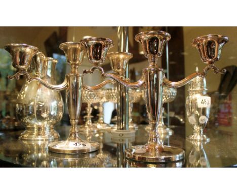 Pair of silver three branch candelabra, hallmarked Birmingham 1958, 35.5oz