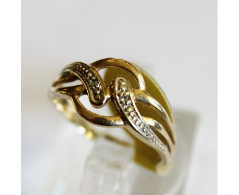 9ct gold diamond set knot ring, size K/L