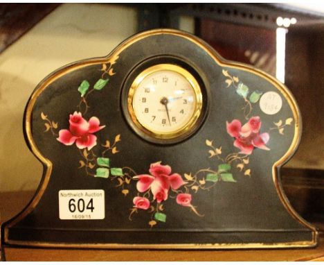 German Mercedes ceramic mantel clock with floral detail to front  