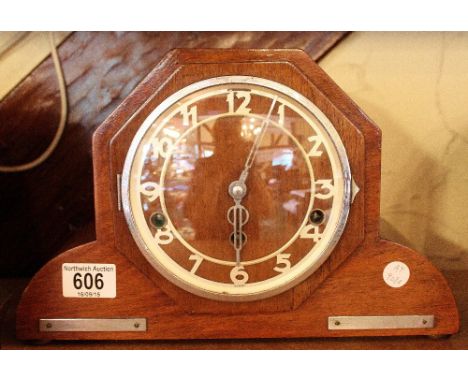 Art Deco oak cased Westminster chiming mantel clock
