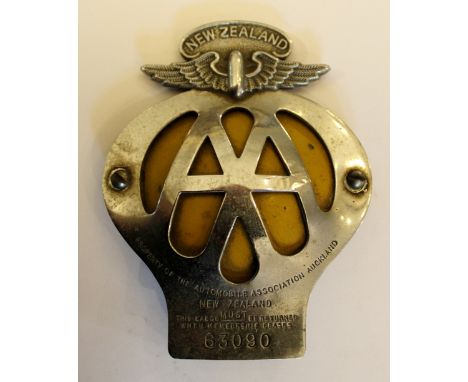 AA chrome and enamel car badge from New Zealand