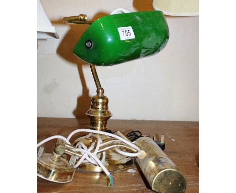 Brass bankers lamp and further brass lamp