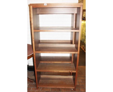 Pair of modern hardwood four shelf bookcases