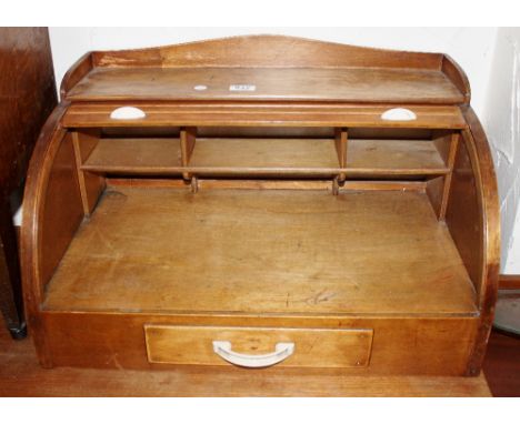 Roll top desk top with single drawer and interior shelf, original handles, c1950s