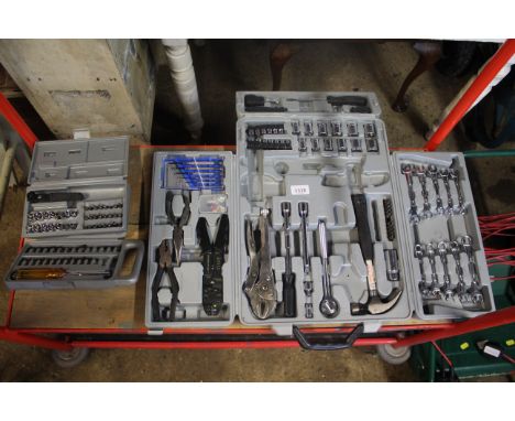 A part case set of tools to include spanners, sockets, hand tools and two further cased tool sets