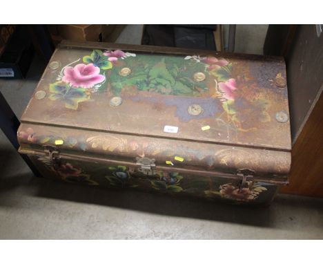 A decorated metal trunk