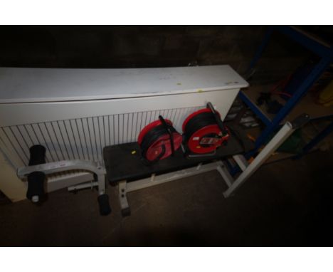 A metal exercise bench