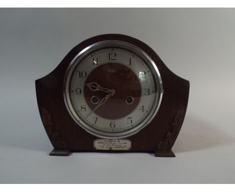 An Oak Presentation Mantle Clock, Middlewich Boxing Club