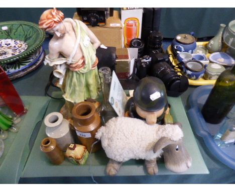 A Tray of Collectable to Include Soldier Alarm Clock, Miniature Soda Syphon 