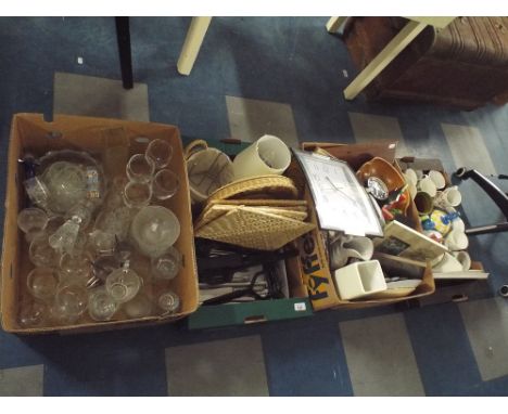Four Boxes of Glass Ware, Ceramics, Ornaments, Clock Etc