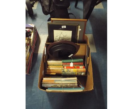 A Box Containing Beatrix Potter Books, Blue Peter Annuals, Children's Books, Clock, Prints 