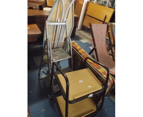 An Aluminium Step Ladder, Ironing Board, Invalid Walker and Folding Bed
