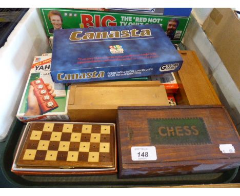A Collection of Games to Include Boxed Chess Set, Boxed Draughts and Dominoes Sets, Cribbage Boards, Playing Cards Etc 