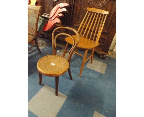A Child's Bent Wood Chair and Spindle Back Ercol Style Chair 