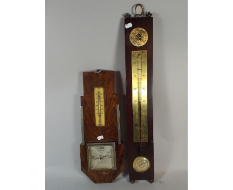 One French Art Deco Walnut Wall Barometer and a Modern French Mahogany Example 